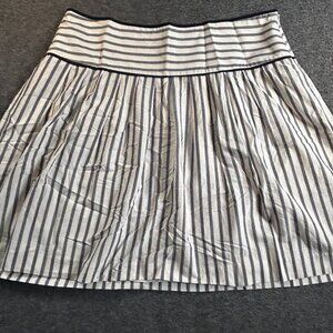Ann Taylor LOFT Pleated A-Line Skirt Women Size 14 Knee Length Ivory Blue Stripe